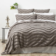 Grey Wave 100% Cotton Chenille Vintage washed tufted Quilt cover Set Euro P/Case by Cloud Linen