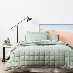 Paradis washed Sage Chambray Quilted Quilt Cover set by Park Avenue