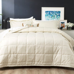 Ivory Checks 500 TC Cotton Jacquard Comforter Set by Ddecor Home