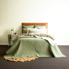 Diamante Vintage Stone Washed Cotton Reversible Quilted Juniper Coverlet Set By Renee Taylor