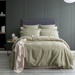 Cavallo Stone Washed 100% French Linen Jade Quilt cover set by Renee Taylor