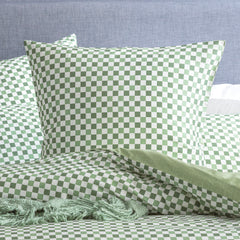 300 TC Chessboard Sage Cotton Reversible Euro P/Case by Renee Taylor