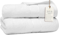 NOUR Signature Bath Towels – 2 Pack | GOTS Certified 100% Cotton, 600 GSM | White