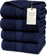 NOUR Signature Bath Towels – 4 Pack | GOTS Certified 100% Cotton, 600 GSM | Royal Navy Blue