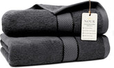 NOUR Signature Bath Towels – 2 Pack | GOTS Certified 100% Cotton, 600 GSM | Charcoal Grey