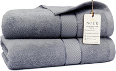 NOUR Signature Bath Towels – 2 Pack | GOTS Certified 100% Cotton, 600 GSM | Dusty Blue