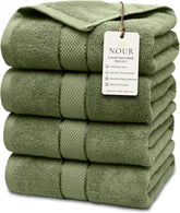 NOUR Signature Bath Towels – 4 Pack | GOTS Certified 100% Cotton, 600 GSM | Sage Green