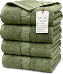 NOUR Signature Bath Towels – 4 Pack | GOTS Certified 100% Cotton, 600 GSM | Sage Green