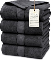 NOUR Signature Bath Towels – 4 Pack | GOTS Certified 100% Cotton, 600 GSM | Charcoal Grey