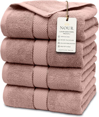 NOUR Signature Bath Towels – 4 Pack | GOTS Certified 100% Cotton, 600 GSM | Dusty Pink