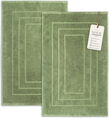 NOUR Signature Bath Mats – 2 Pack | 1000 GSM 100% GOTS Certified Cotton | Sage Green