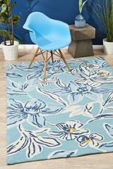 Copacabana Whimsical Blue Floral Indoor Outdoor Rug