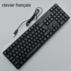 French Letter Keycaps Gaming Keyboard – USB Wired 104-Key Full Size Keyboard for PC & Computer Use