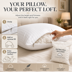 NOUR Adjustable Hotel Pillows with Cotton Sateen Cover – Standard Size, 2 Pack