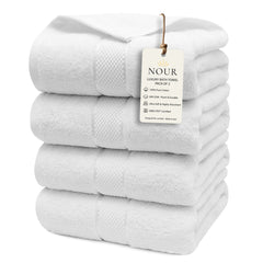 NOUR Signature Bath Towels – 4 Pack | GOTS Certified 100% Cotton, 600 GSM | Snow White