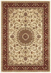 Sydney Collection Medallion Rug Ivory With Red Border