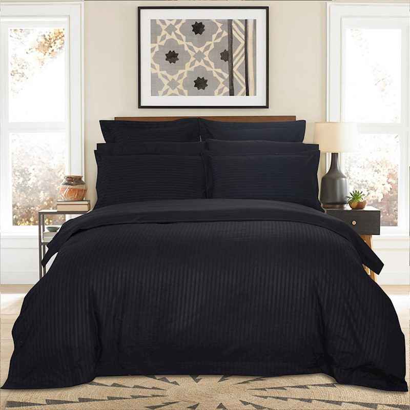 Black 1000TC Ultra Soft Striped Quilt Cover Set by Fabric Fantastic