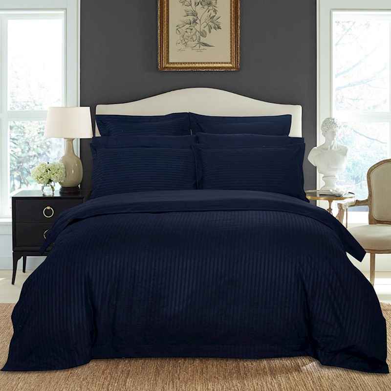 Midnight Blue 1000TC Ultra Soft Stripe Quilt Cover Set by Fabric Fantastic