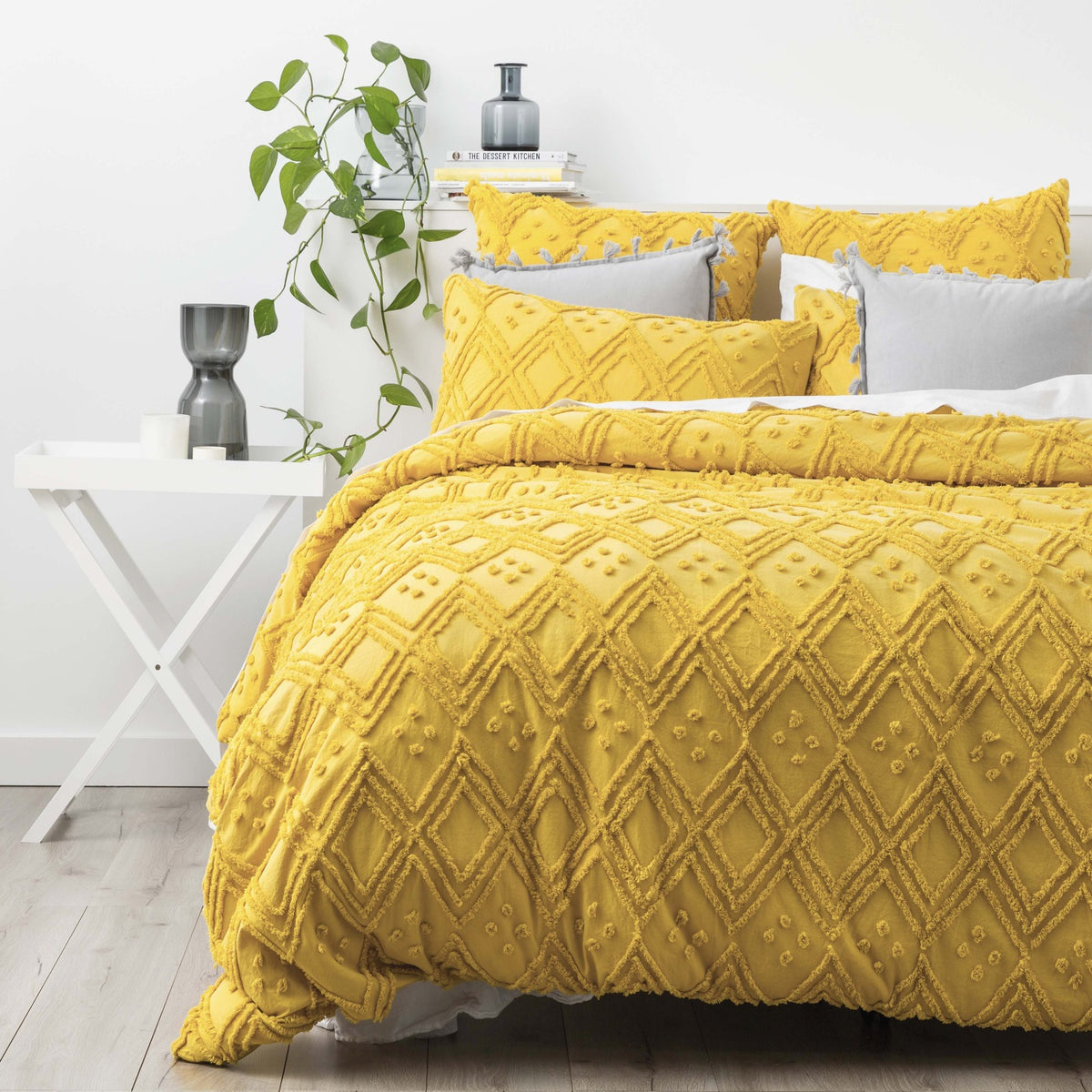 Medallion Misted Yellow cotton Vintage washed Tufted Quilt Cover set by Park Avenue