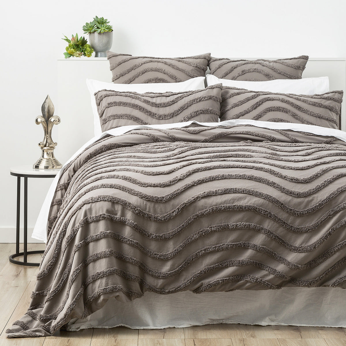 Grey Wave 100% Cotton Chenille Vintage washed tufted Quilt cover Set Euro P/Case by Cloud Linen