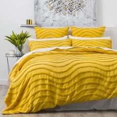 Mustard Wave 100% Cotton Chenille Vintage washed tufted Quilt cover Set Euro P/Case by Cloud Linen