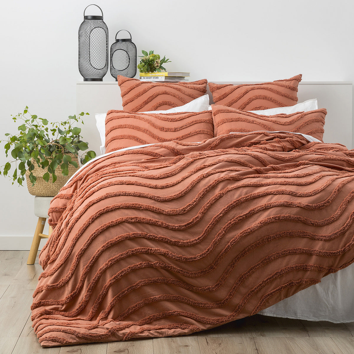Rust Wave 100% Cotton Chenille Vintage washed tufted Quilt cover Set by Cloud Linen