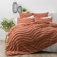 Rust Wave 100% Cotton Chenille Vintage washed tufted Quilt cover Set Euro P/Case by Cloud Linen