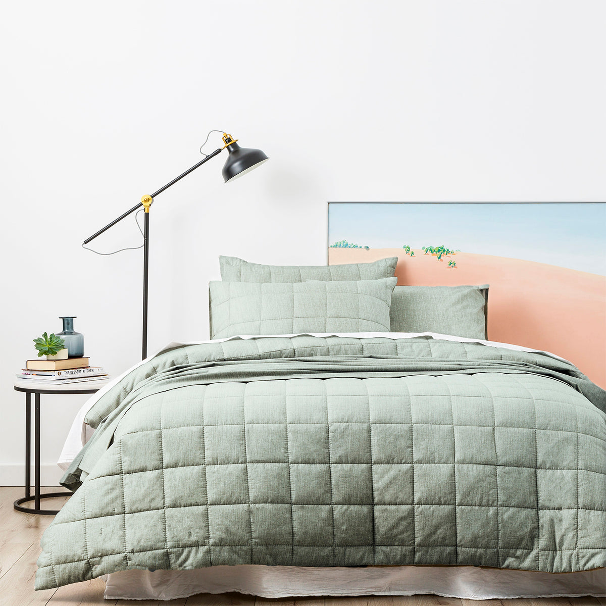 Paradis washed Sage Chambray Quilted Quilt Cover set by Park Avenue