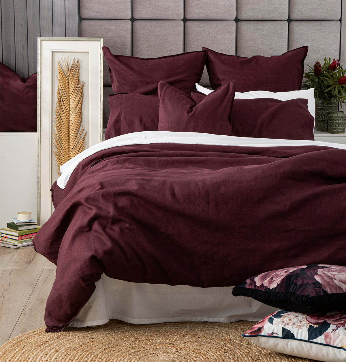Cavallo Stone washed 100% Linen Plum Quilt Cover set by Renee Taylor