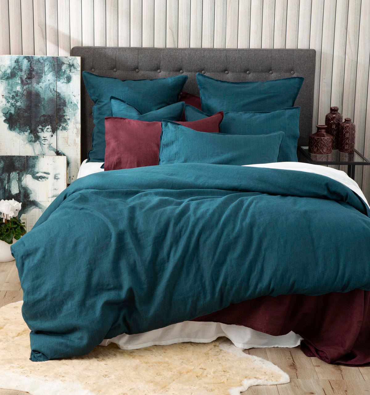 Cavallo Stone washed 100% Linen Evergreen Quilt Cover set by Renee Taylor