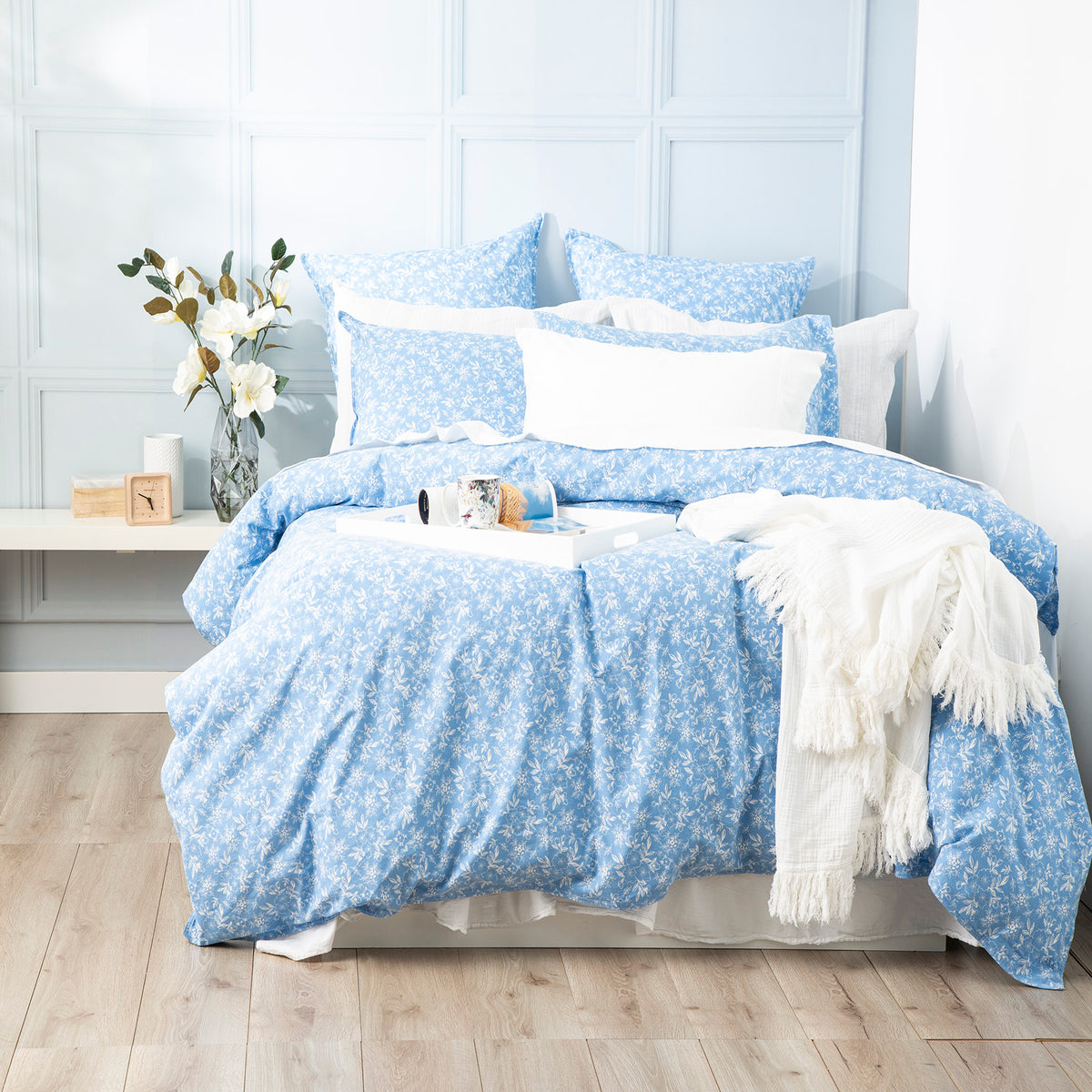 Ditsy Sky European Vintage Washed Printed Cotton Quilt cover set Euro P/Case by Renee Taylor