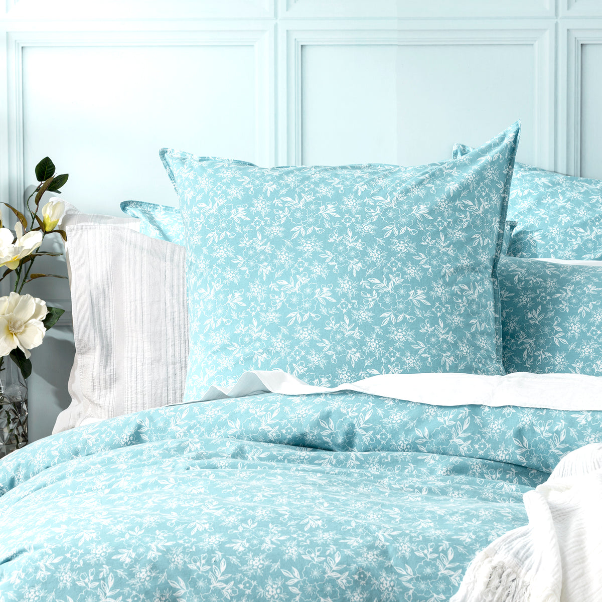 Ditsy Artic European Vintage Washed Printed Cotton Quilt cover set Euro P/Case by Renee Taylor