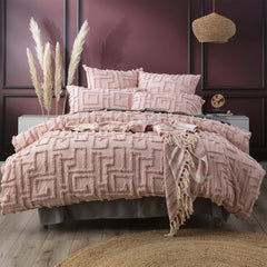 Riley Blush Vintage Washed Cotton Chenille Tufted Quilt Cover Set Euro P/Case by Renee Taylor