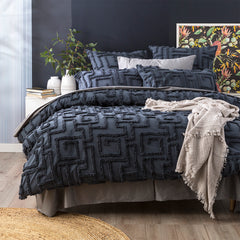 Riley Slate Vintage Washed Cotton Chenille Tufted Quilt Cover Set Euro P/Case by Renee Taylor