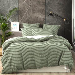 Sage Wave 100% Cotton Chenille Vintage washed tufted Quilt cover Set Euro P/Case by Cloud Linen