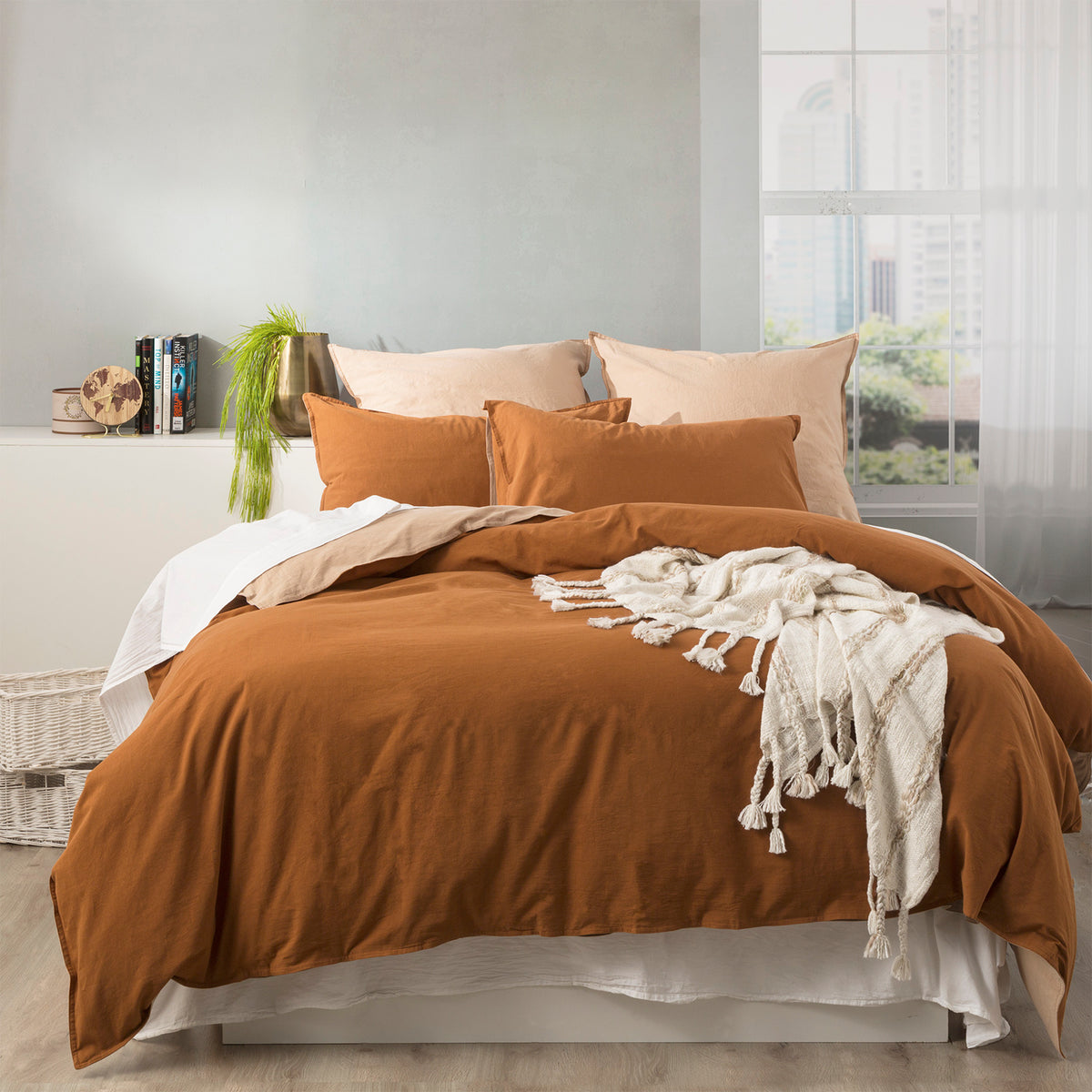 Essentials Vintage stone washed reversible Wood Quilt cover set By Renee Taylor