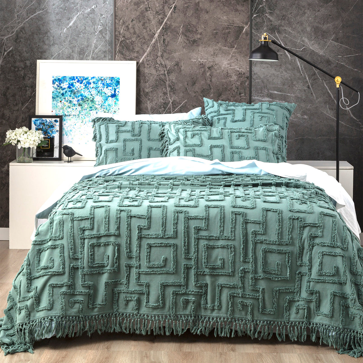 Riley 100% Cotton Mineral Vintage Washed Tufted Bed Cover Set by Renee Taylor