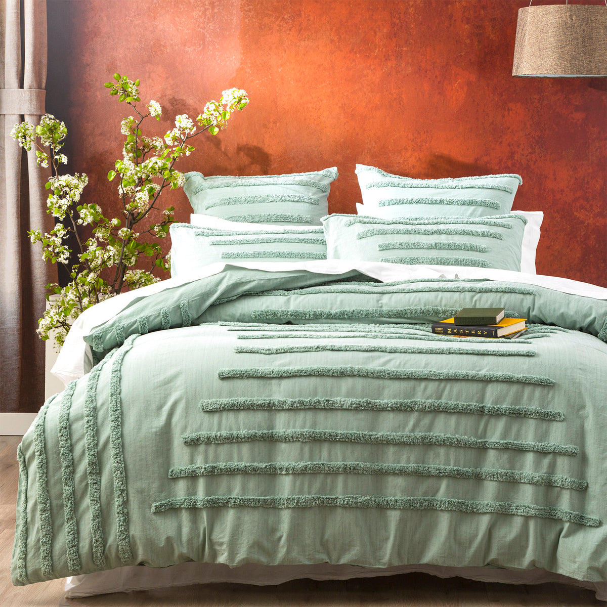 Classic Sage Cotton Vintage washed Tufted Quilt Cover set by Renee Taylor