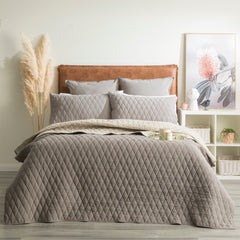 Diamante Vintage Stone Washed Cotton Reversible Quilted Charcoal Coverlet Set By Renee Taylor