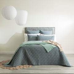 Diamante Vintage Stone Washed Cotton Reversible Quilted Mineral Coverlet Set By Renee Taylor