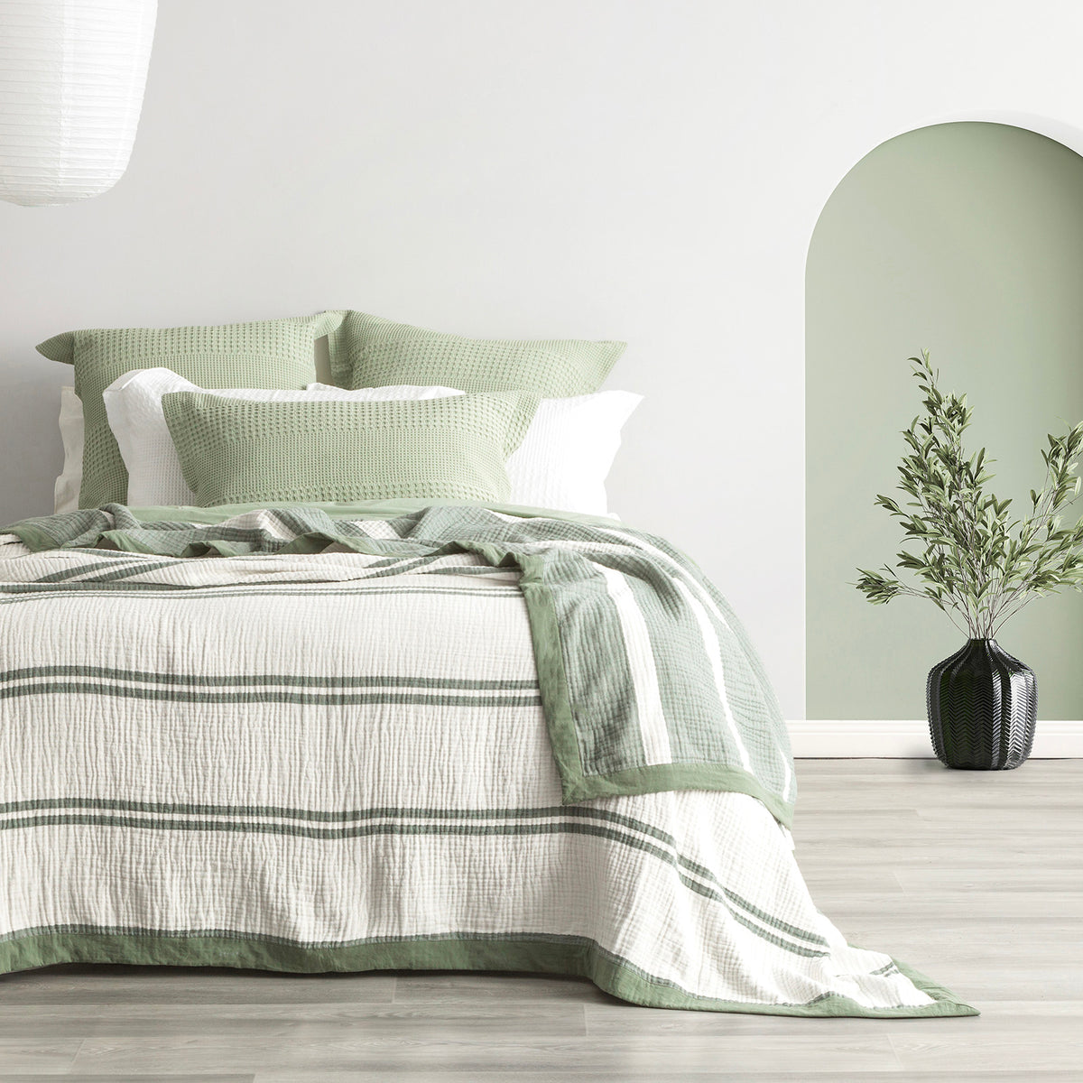 Brighton Pistachio Washed Cotton Yarn Dyed Textured Blanket by Renee Taylor