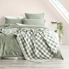 Gingham Emerald Washed Cotton Yarn Dyed Revesible Textured Blanket by Renee Taylor