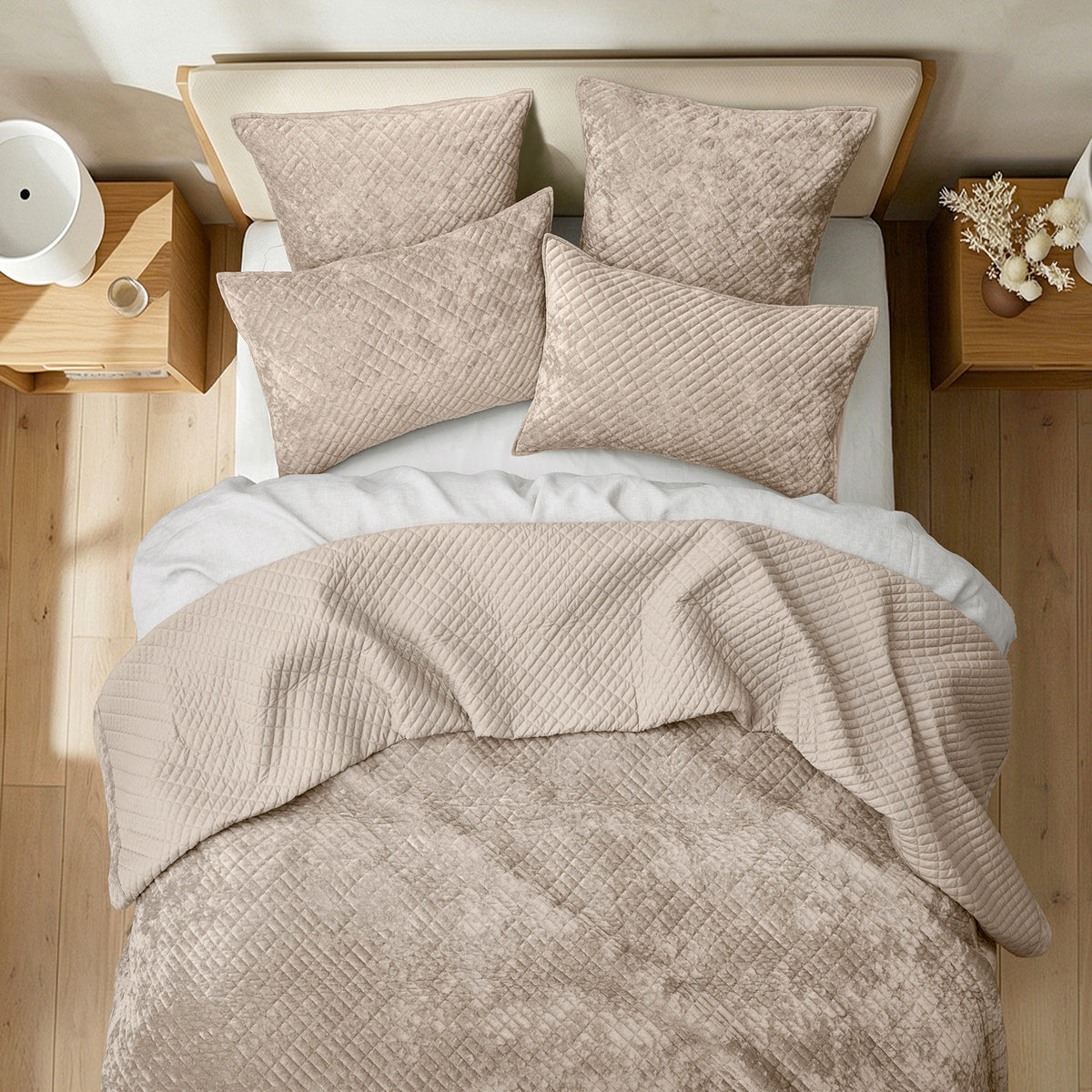Archie Cross Stitch Velvet Coverlet Set Nude by Renee Taylor