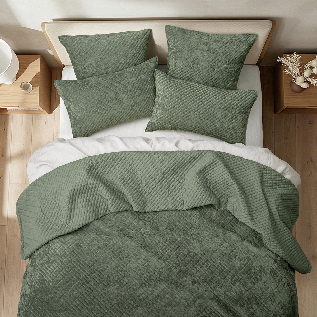 Archie Cross Stitch Velvet Coverlet Set Military by Renee Taylor