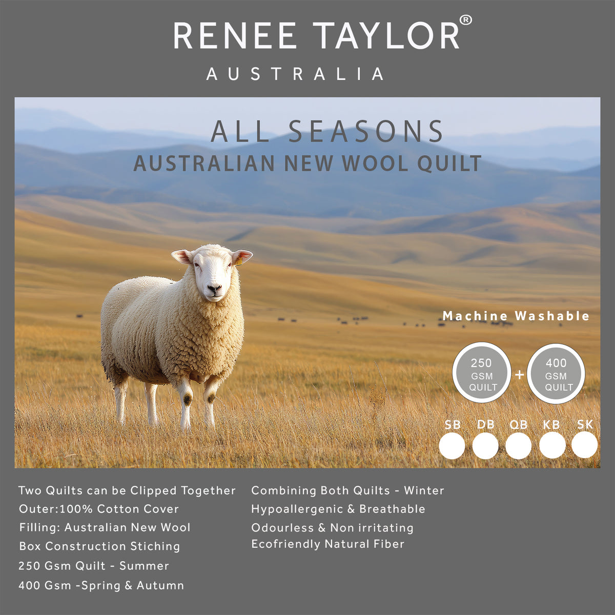 All Seasons 2 in 1 Australian Wool Quilt by Renee Taylor