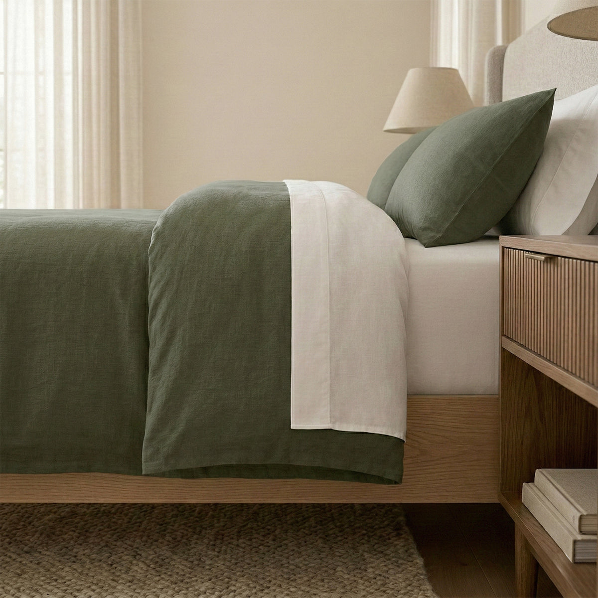 Washed Linen Cotton Quilt Cover Set Leaf by Renee Taylor