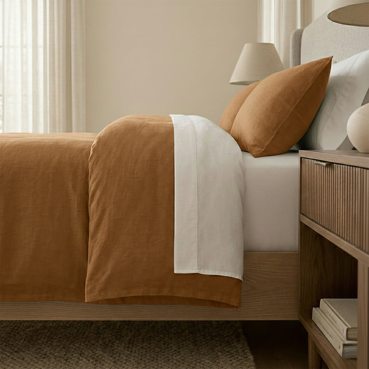 Washed Linen Cotton Quilt Cover Set Terracotta by Renee Taylor