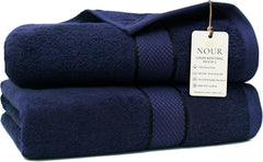 NOUR Signature Bath Towels – 2 Pack | GOTS Certified 100% Cotton, 600 GSM | Royal Navy Blue