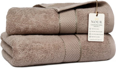 NOUR Signature Bath Towels – 2 Pack | GOTS Certified 100% Cotton, 600 GSM | Beige Latte