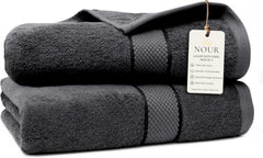 NOUR Signature Bath Towels – 2 Pack | GOTS Certified 100% Cotton, 600 GSM | Charcoal Grey